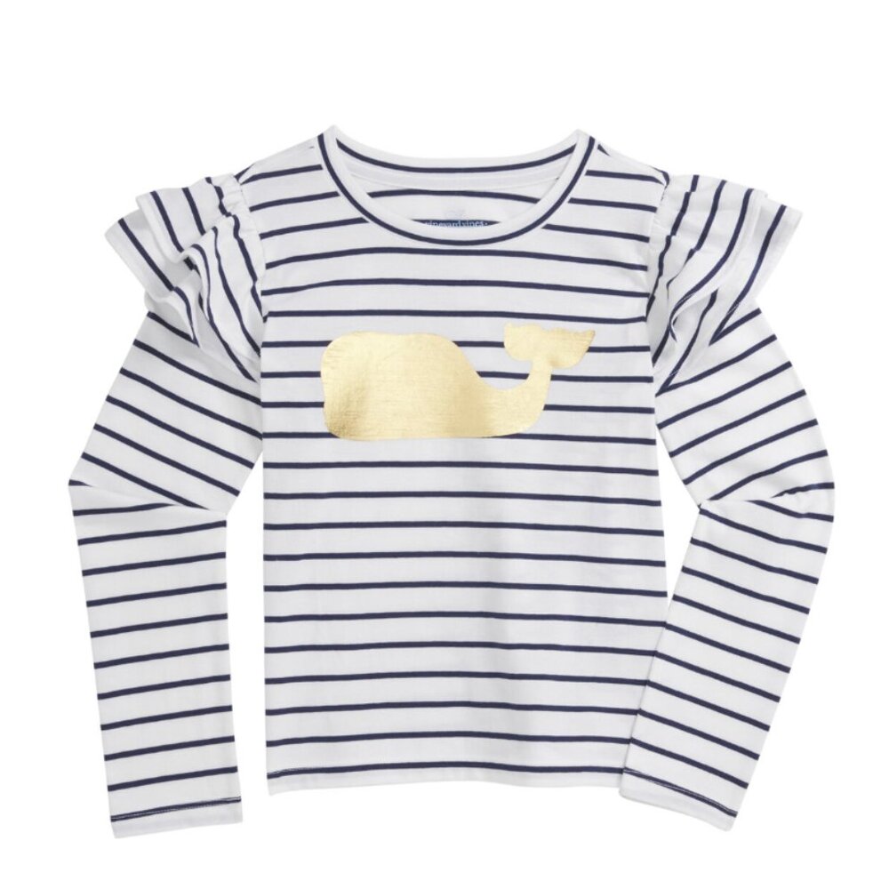 Vineyard Vines Girls' Foil Whale Long-Sleeve Flutter Tee